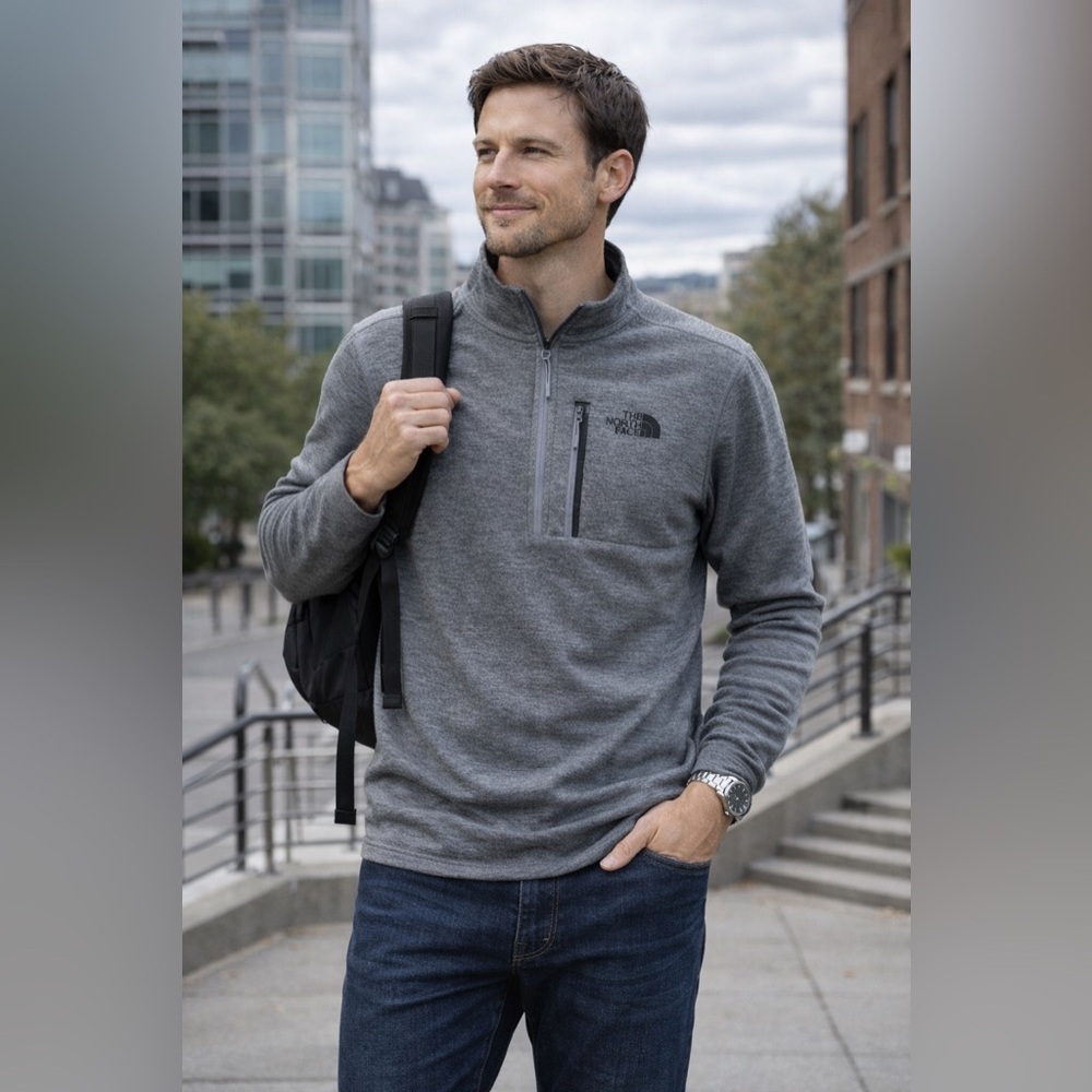 The North Face 1/4 Zip Fleece Pullover Mens M Gray Lightweight Jacket - Picture 11 of 12